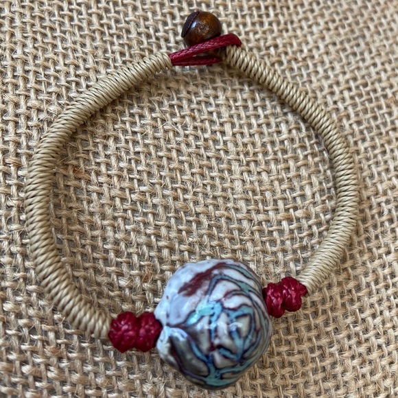 Ceramic Bead Charm Leaf Bracelet BOHO Bolo - Picture 4 of 6